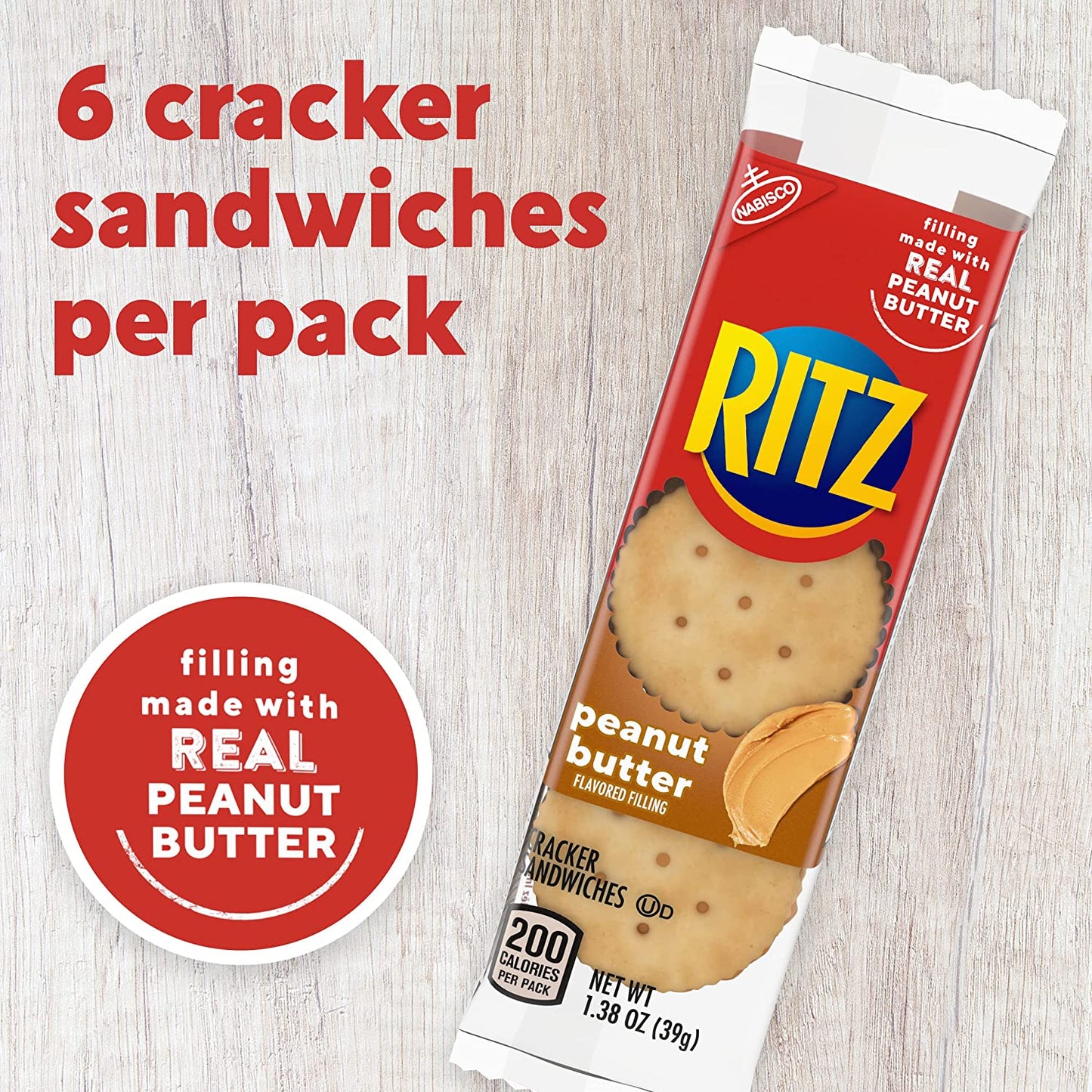 RITZ Peanut Butter Sandwich Crackers, 8 Packs - 1.38 oz each